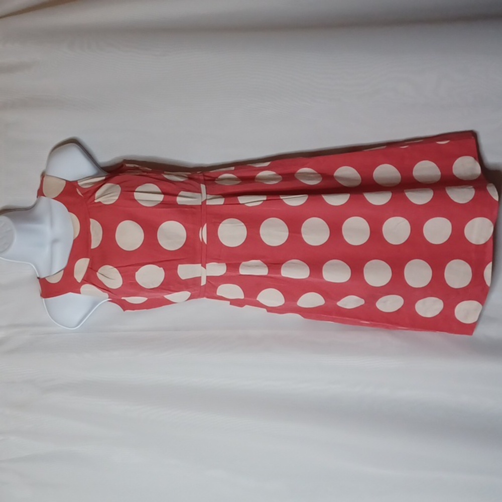 Boden Women's Silk Blend Orange and Cream Polka-dot Midi Dress. Size 2R